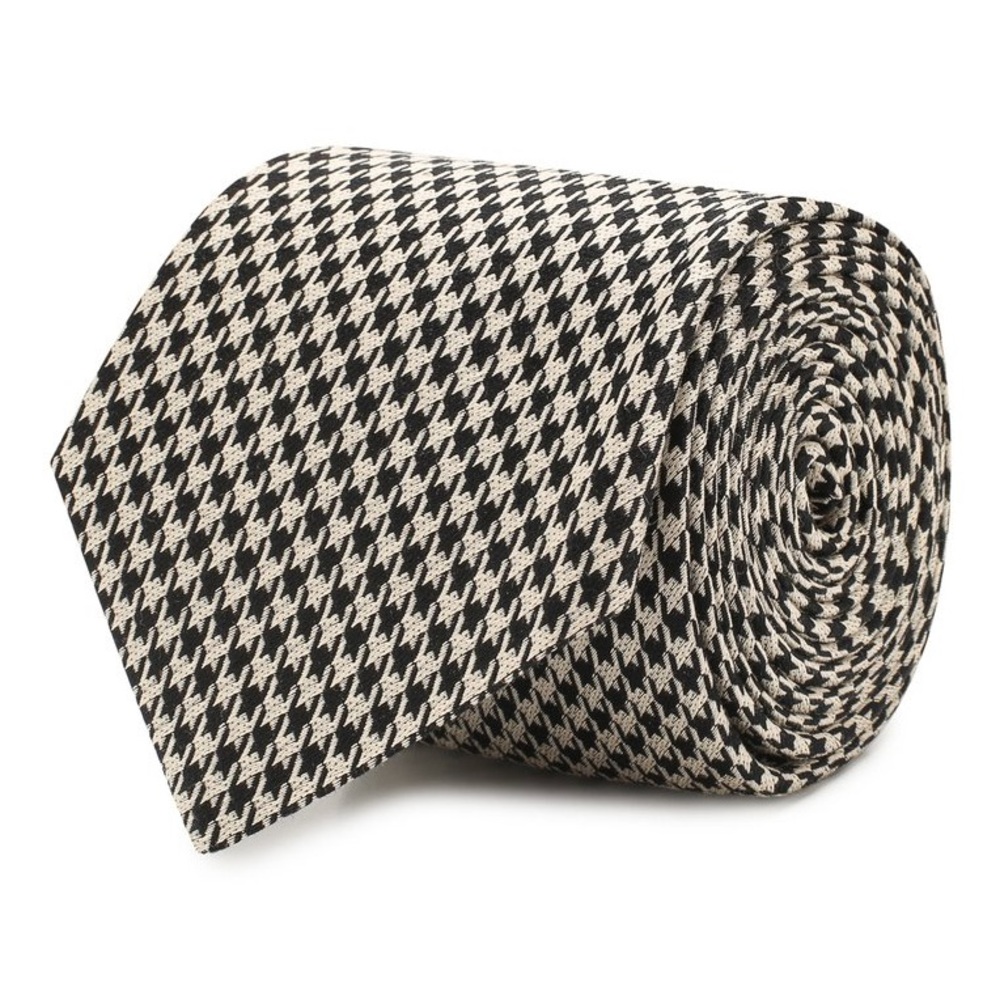 Gucci GG Bee Crest Houndstooth Check Black And White Men’s Neck Tie Silk - Picture 2 of 6